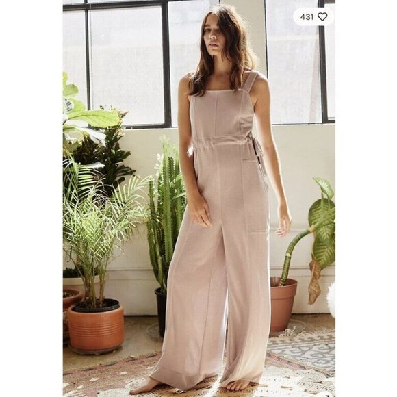 Free People Movement cinch wide leg jumpsuit in taupe size M - Picture 1 of 9
